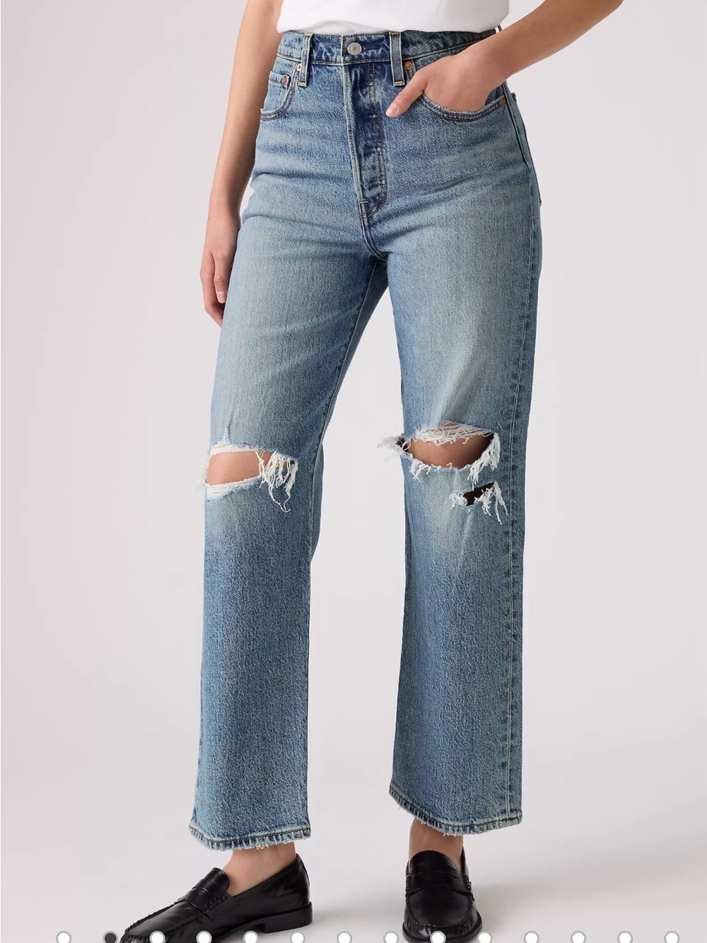 Levi's Ribcage Straight Ankle Jeans- Distressed Medium Blue